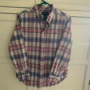 Ralph Lauren plaid button down shirt. Size 14. Boys. Blue, pink, white,